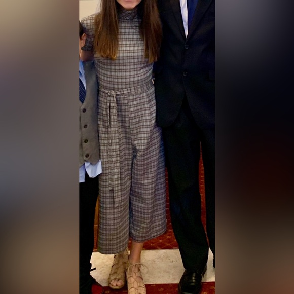 BeBop Gray Plaid Jumpsuit with Belted Waist - Picture 8 of 8